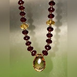 Solid 14KT Gold Fine Faucet Garnet Citrine Estate Necklace Vintage